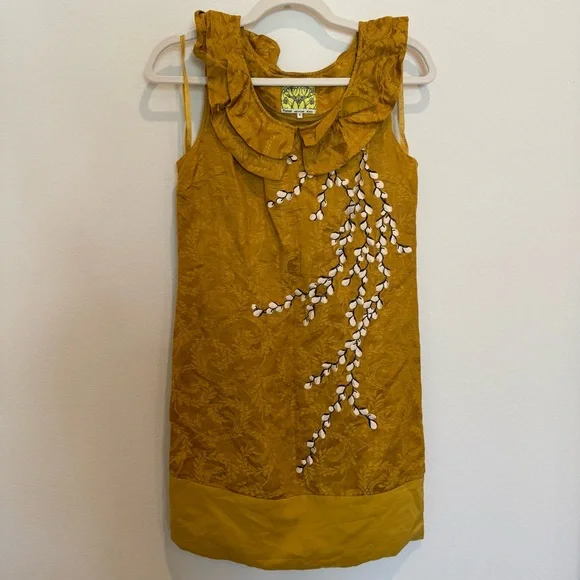 Floreat Mustard Dress with Floral Accents - Picture 2 of 9